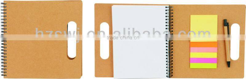 600grams kraft paper cover spiral winding cutout handle notebook notepad 70grams 70sheets 21*21cm with paper pen