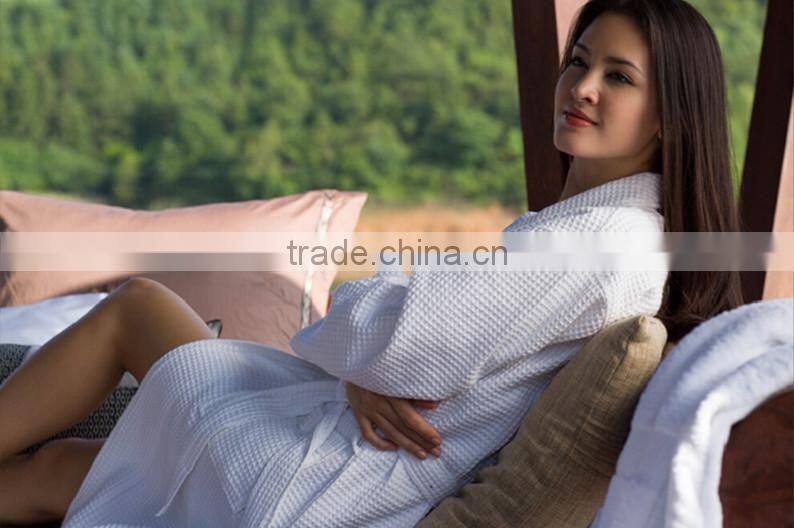 Waffle cotton embroidered robe and waffle bathrobe for couple shawl/kinomo style robe