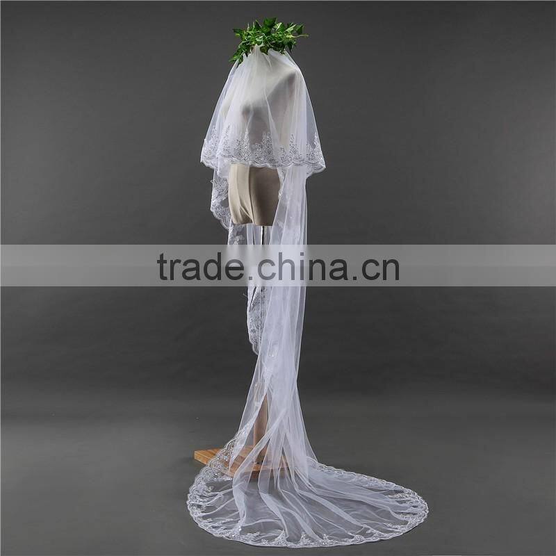 New grance Fashionable long Tulle Wedding Bridal Veils & TwoTiers Tulle Cathedral Bridal Veil HL08