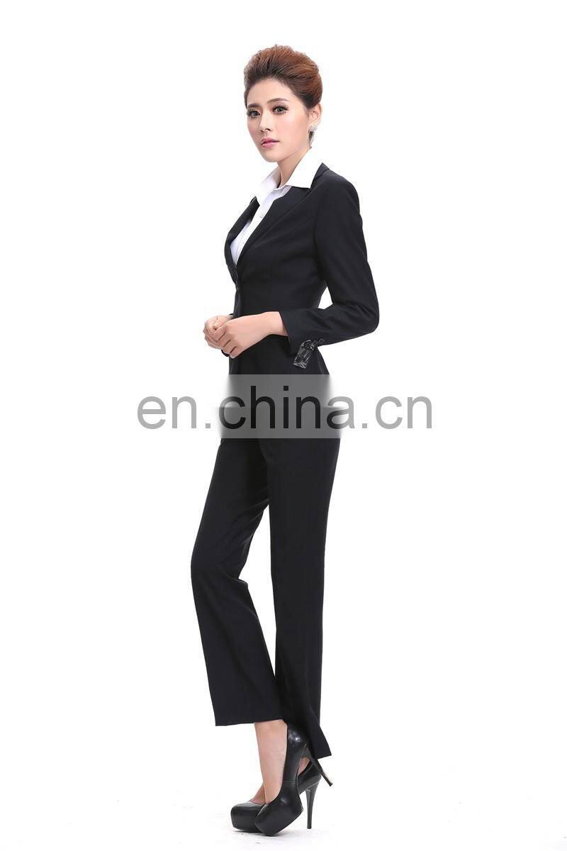 Brand Quality Slim Fit 100% Polyester Customized Color Size 2 pieces Plus Size Ladies Black Formal Pant Suits Manufacturer