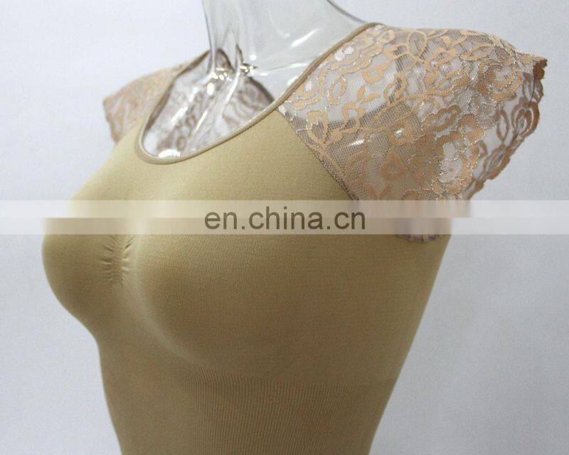 2015 beautiful seamless shapers Shoulder stitching lace and butterfly embroidery clothing
