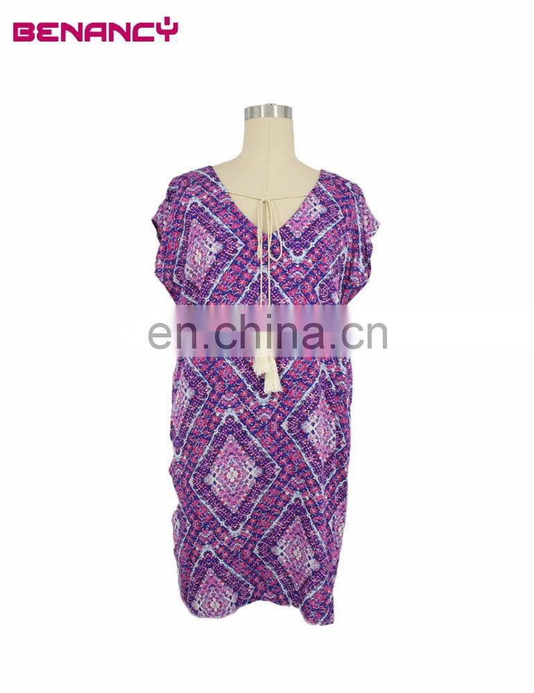 OEM Factory Price Indonesia Rayon Tile print Tunic Dress
