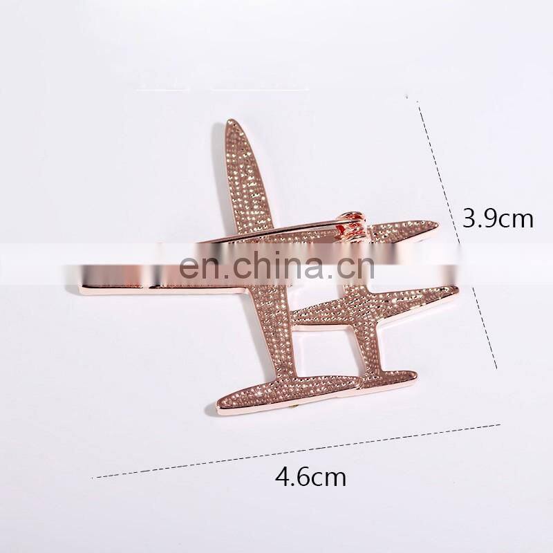 2017 Hot sale rose gold plated large metal airplane brooch with rhinestone