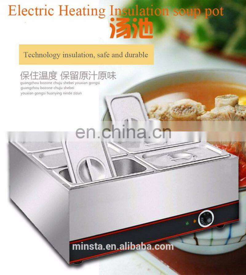 Kitchen equipment stainless steel table top electric hot food showcase bain marie warmer cover