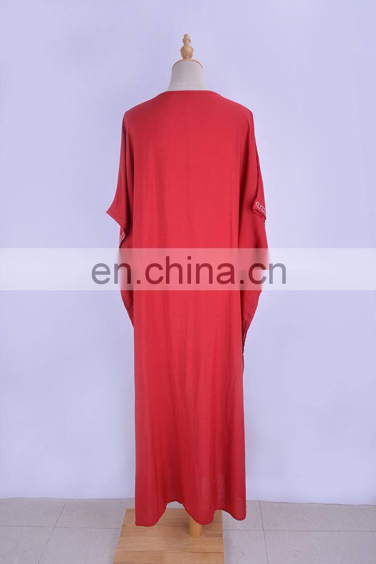 2019 Red Bohemian Floral Embroidered Loose Summer Beach Dress Moroccan Caftan Plus Size Women Street Wear Midi Dress Sarong