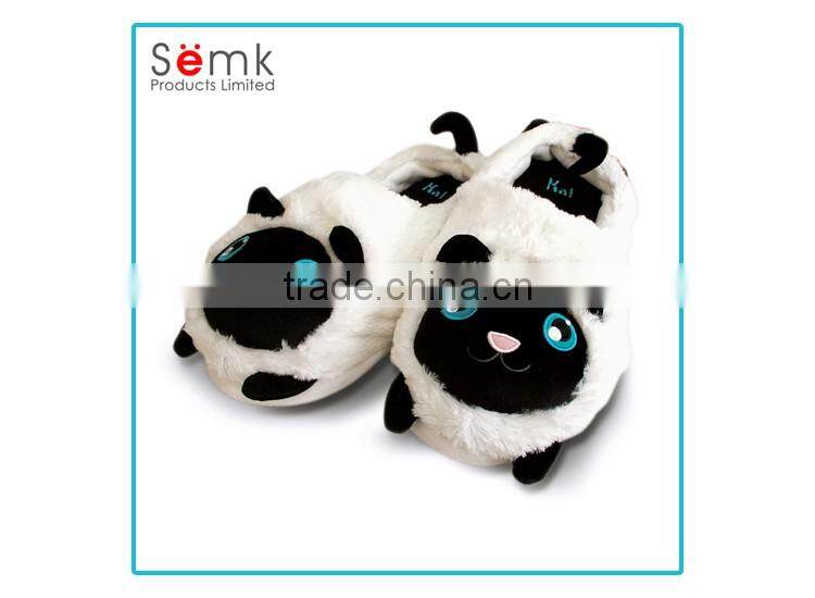 Wholesale custom novelty black winter fancy animal plush slippers for girls