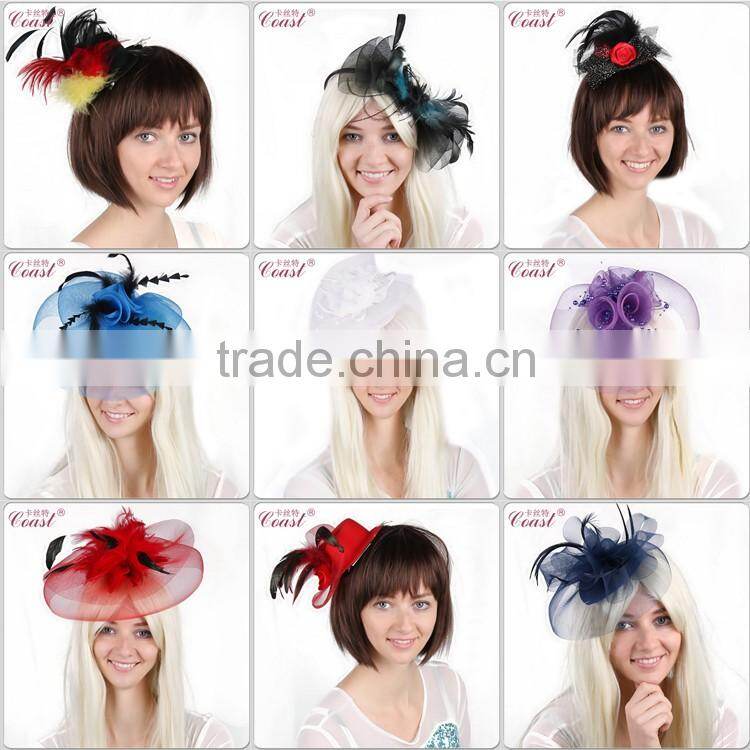 decorative navy blue feather flower silk flower large flower hair clips