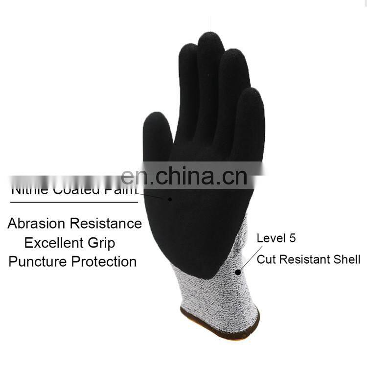 Durable Power Grip Sandy Nitrile Palm Coated HPPE Cut Protective Safety Work Slicer Gloves