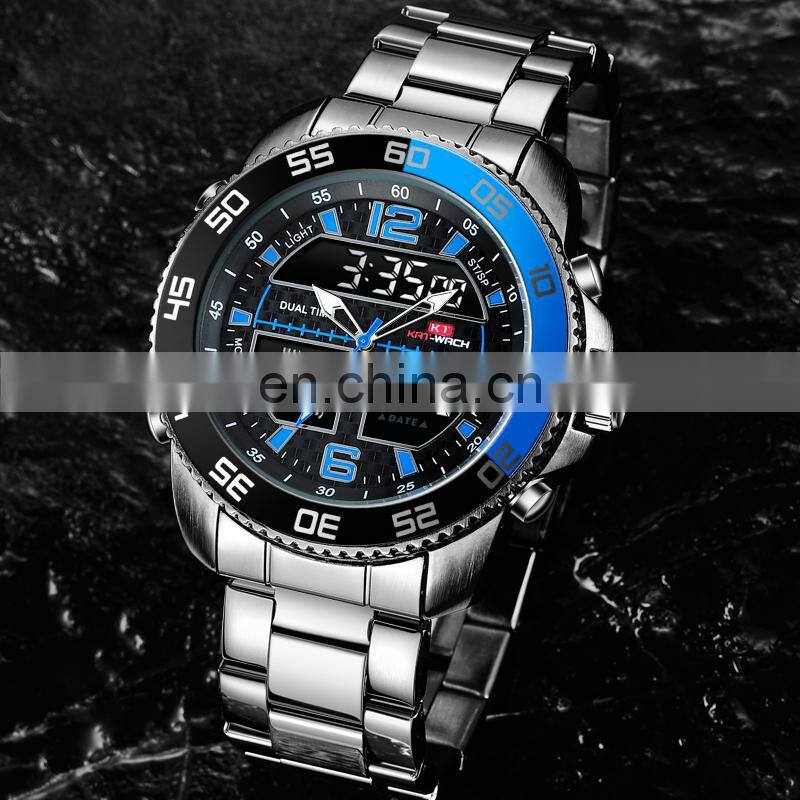 Profession Seller Sale Classic KAT-WACH 1802 Men's Quartz Digital Watches Steel Strap Analog Digital Display Sport Watches