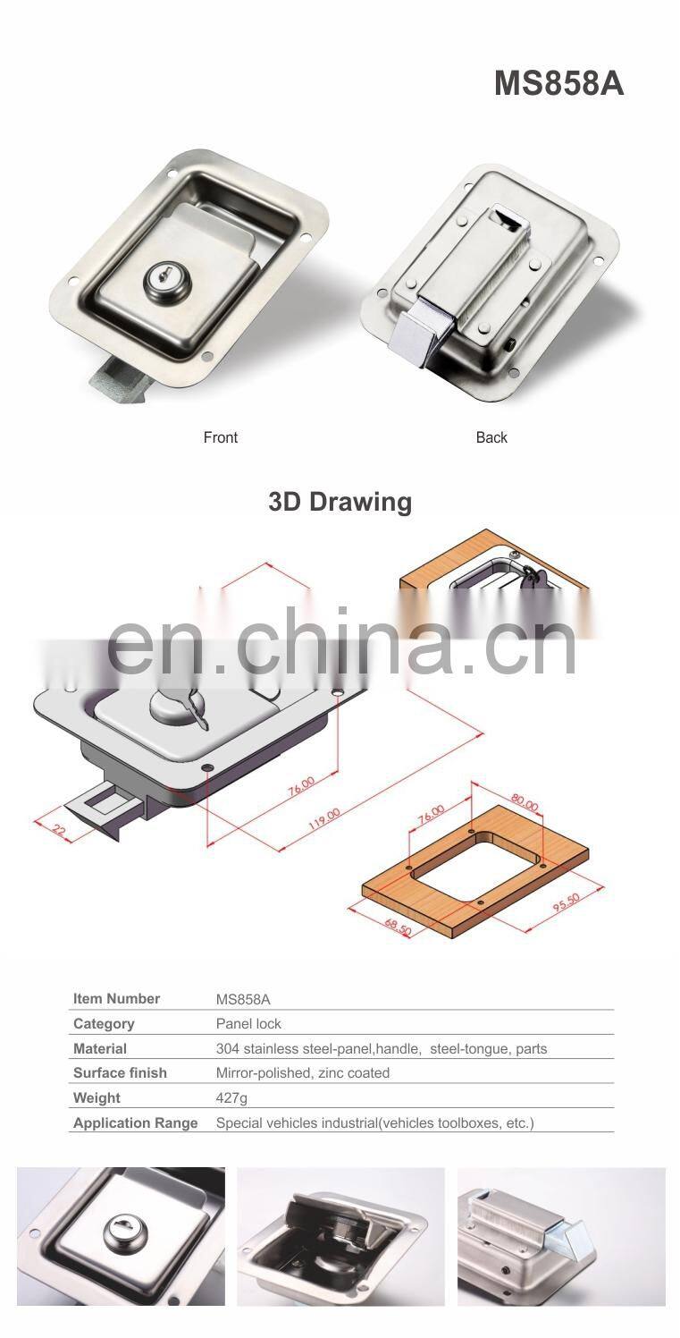 Factory price MS858 Silver Mirror-Polished 304 Stainless Steel T Bar vehicle Truck Handle Cabinet Toolbox Panel Paddle Locks