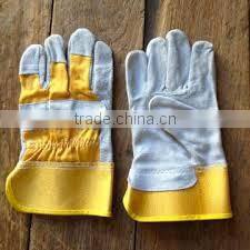 industrial split leather working gloves with yellow cuff
