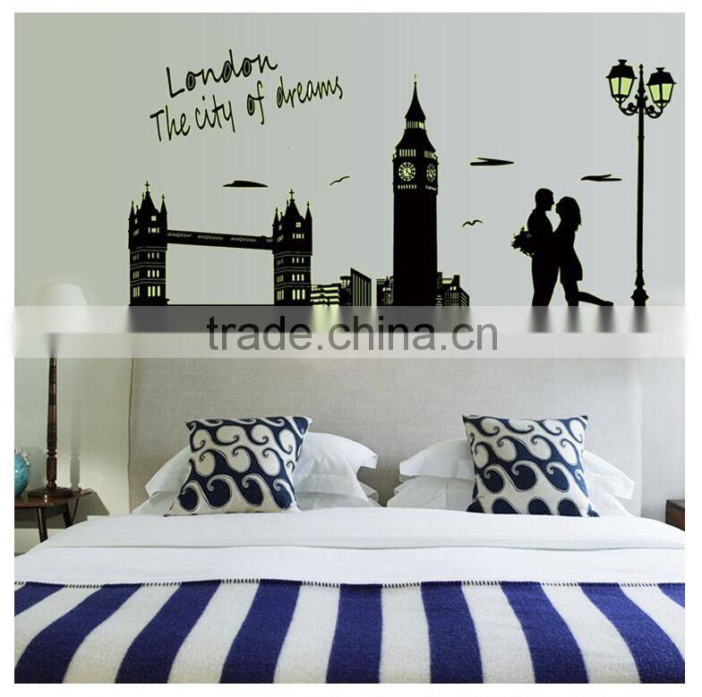 removable fashion city london glow in dark wall decoration sticker