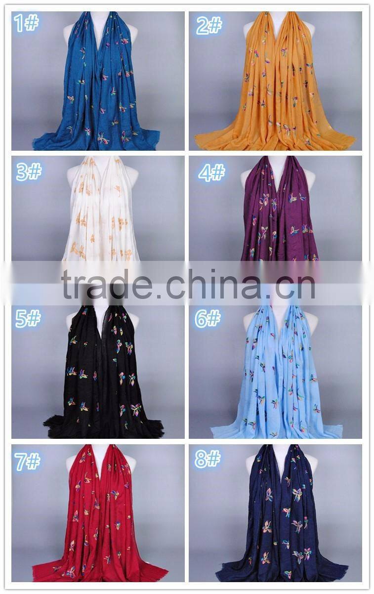 Latest Design Cotton Colorful Butterfly Emboridery Scarf Shawl
