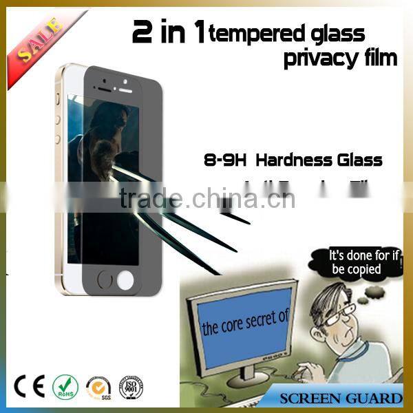 9H Anti shock tempered glass privacy screen protector for iphone 5/5s SE
