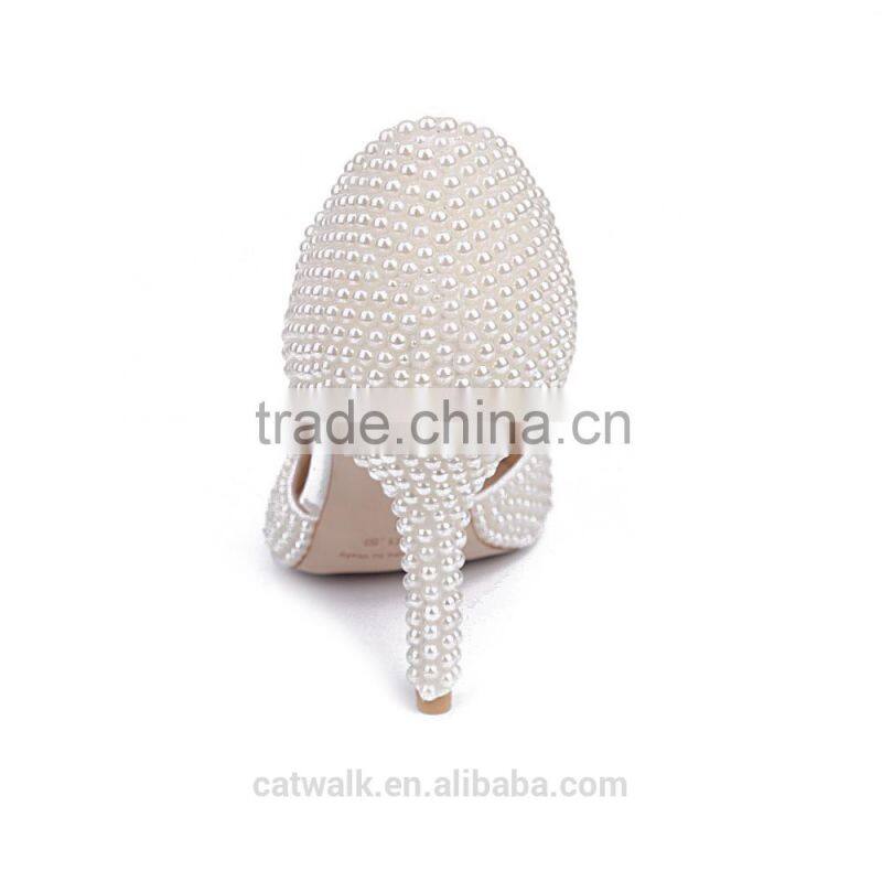 pearl upper wedding high heel shoes rehinestone heels hand beaded shoes custom made pumps Luxury diamond wedding dress shoes