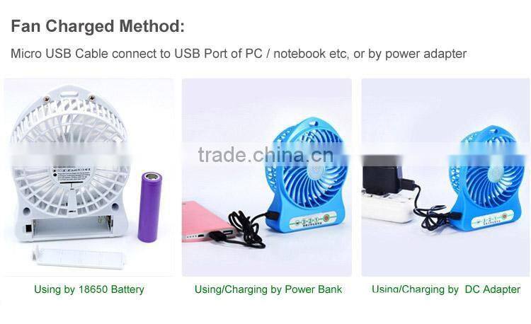 Summer Gift USB 18650 Battery Operated Adjustable 3 speed Fan For Family Travelling
