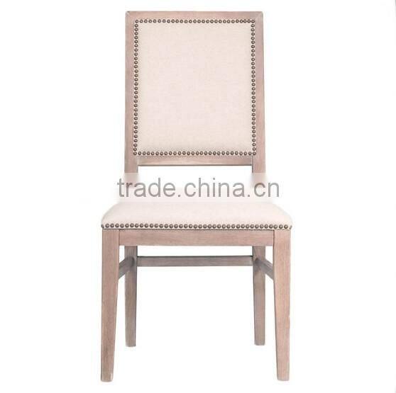 French Style Solid Oak Wood Design Dining Armless Chair With White Back