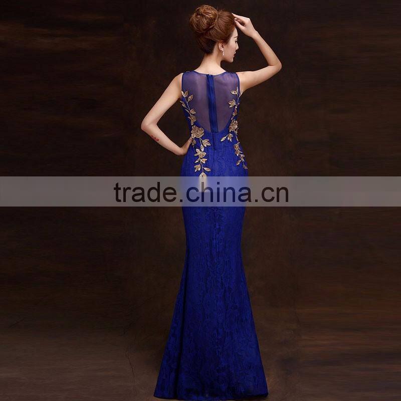 Women's Blue V-Neck Print Floor-Length dress