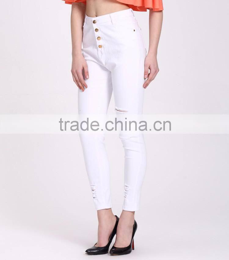 2016 High quality women skinny jeans fashional white jeans in Guangzhou