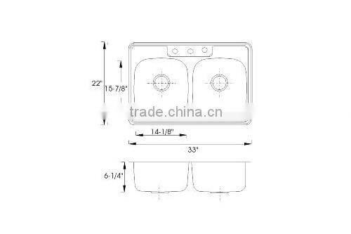 CUPC certified Double Bowl 304 Stainless Steel Kitchen Sink FSE-SS-3322