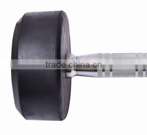 2015 hot sale Deluxe whole shaping Color PU Urethane Dumbbell with Stainless steel plating knurled handle