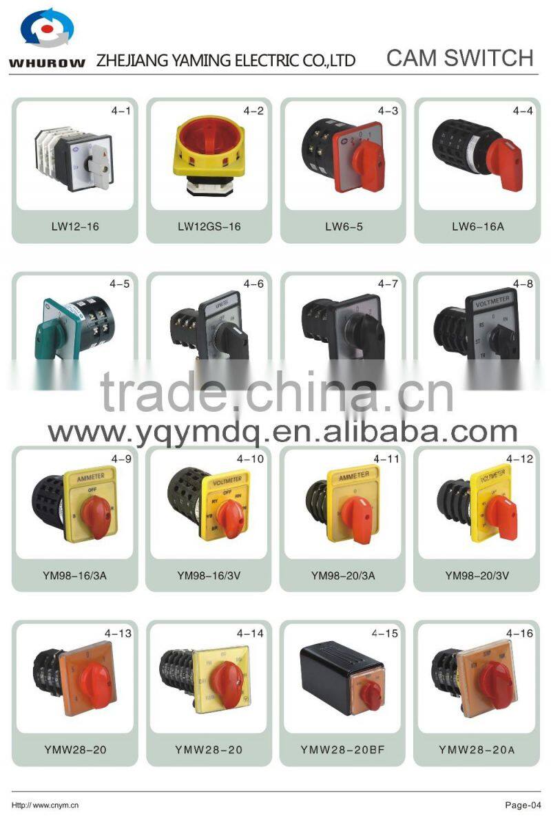 Yaming Cam switch LW6D-2/B184 changeover rotary switch 2 poles 3 positions 1-0-2 12 knots 5A AC380V DC220V sliver contacts