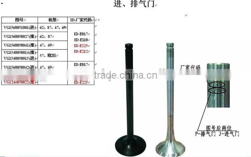 Genuine Heavy Truck Howo Engine Parts VG1540050015 Intake Valve