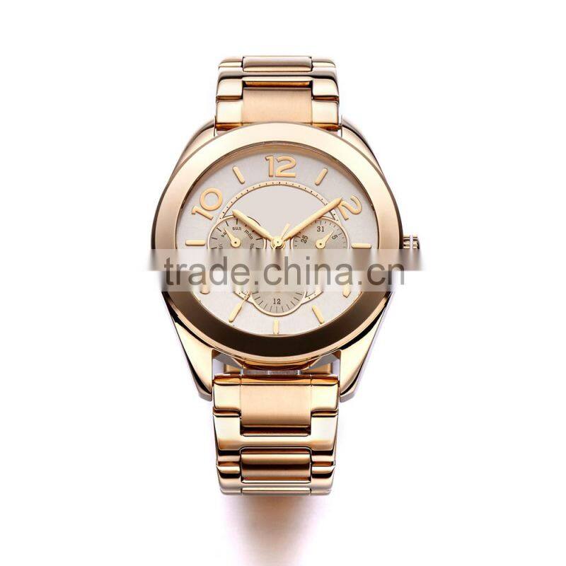 Full Stainless Steel Mutifunction Japan Quartz Wirst Watch Gold