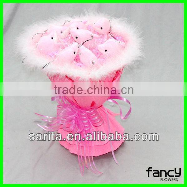 Sweet Love plush doll bouquet 9 Pcs Dolphin 11 Pcs Pink Rose Artificial Flowers Creative Gifts Valentines Present