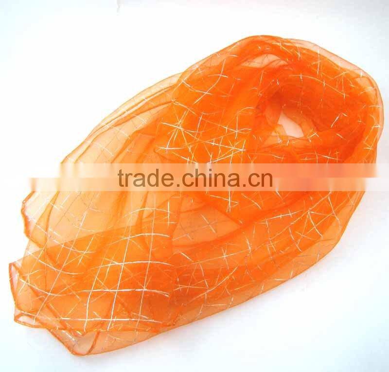 WLHH629 (38) 100%Polyester chiffon orange checked summer scarf with lurex