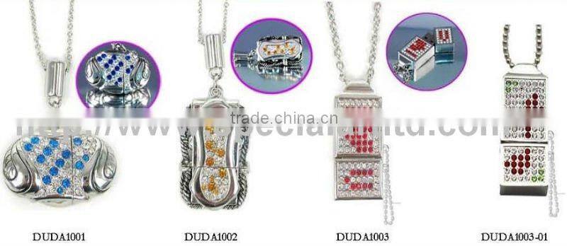 metal antique jewelry 2gb rhinestones USB flash drive with chain for Valentines Gift