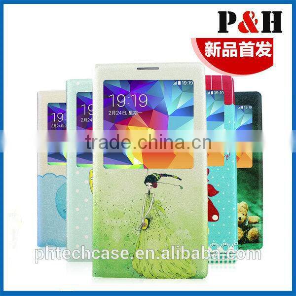 For samsung GALAXY 9600 S5 Lovely pattern leather Case/Flip Wallet colored drawing Leather Case for galaxy I9600 S5
