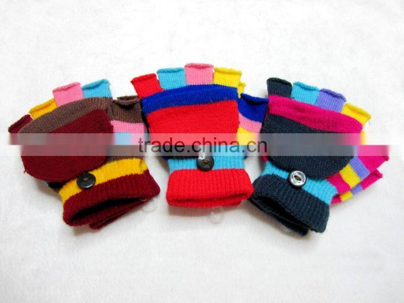 custom cheap winter kid knit gloves child gloves with cap