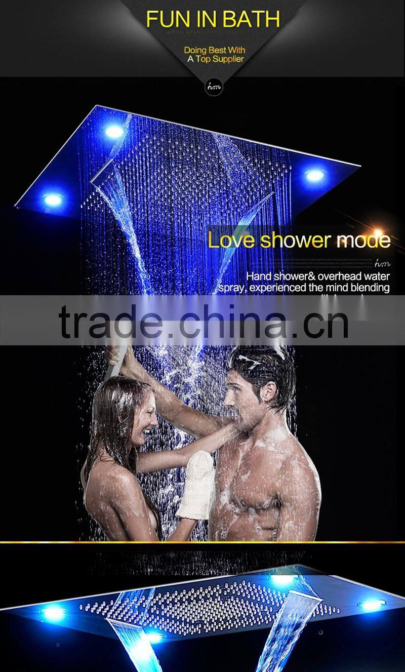 luxury shower system embeded ceiling multifunctional shower mixer bath set with rainfall,waterfall,mist spray,curtain