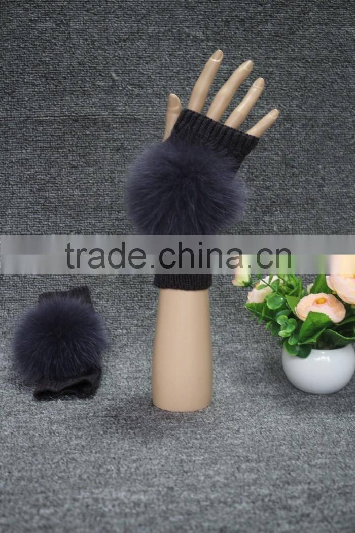 most popular hot fashion high quality ladies stock knit warm long fur gloves