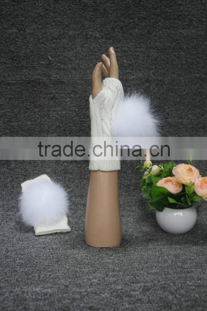 most popular hot fashion high quality ladies stock knit warm long fur gloves