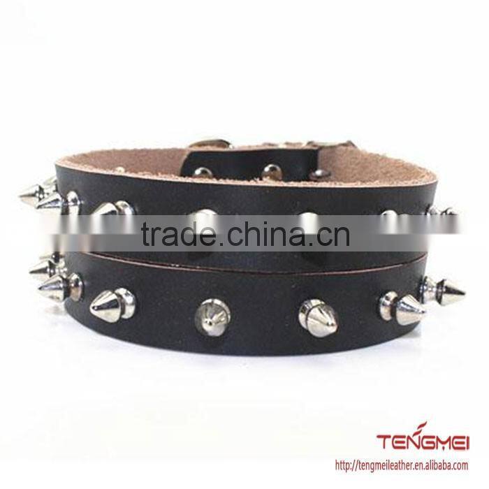 Black large spiked leather dog collar with many size