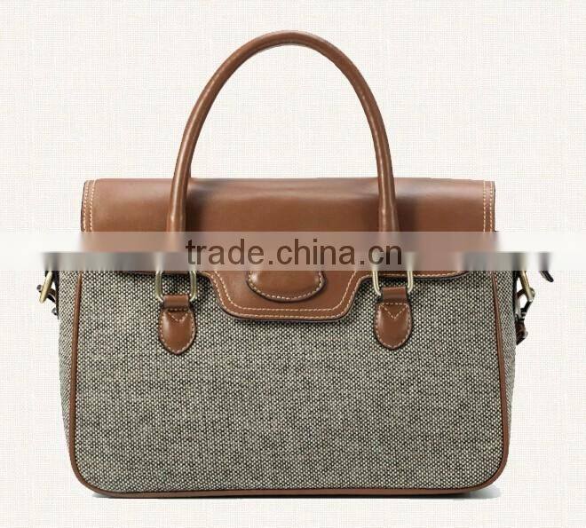 2016 fashion genuine leather and Canvas handbag gym handbag jute breifcase chinese manufacturer