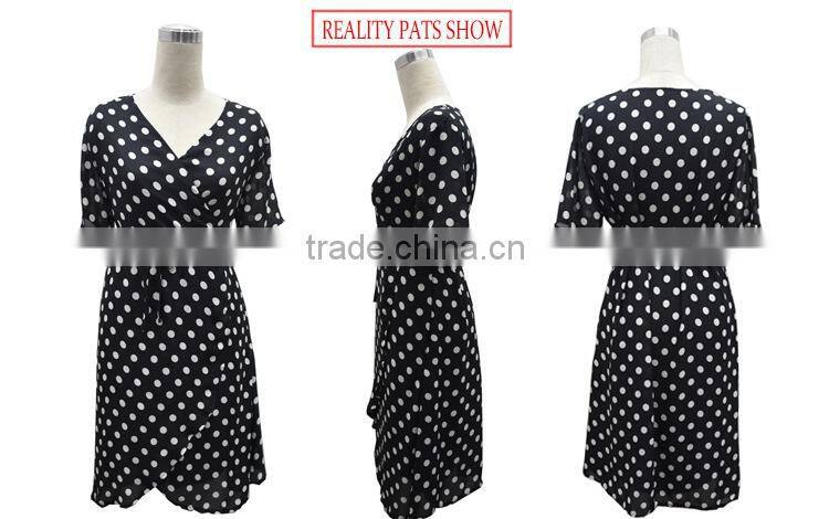 2016 new spring dress printing MM and Polka Dot Chiffon Dress