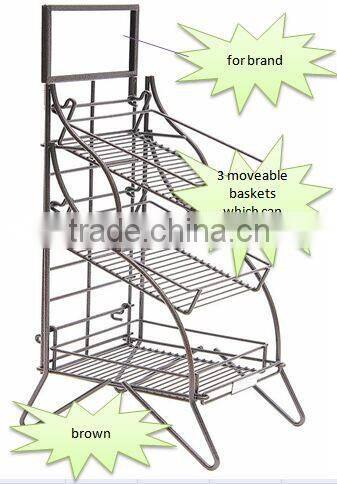 Icegreen 3-Shelf Fold-up Rectangular Brown Metal Display Rack/Shelf /Basket YC020