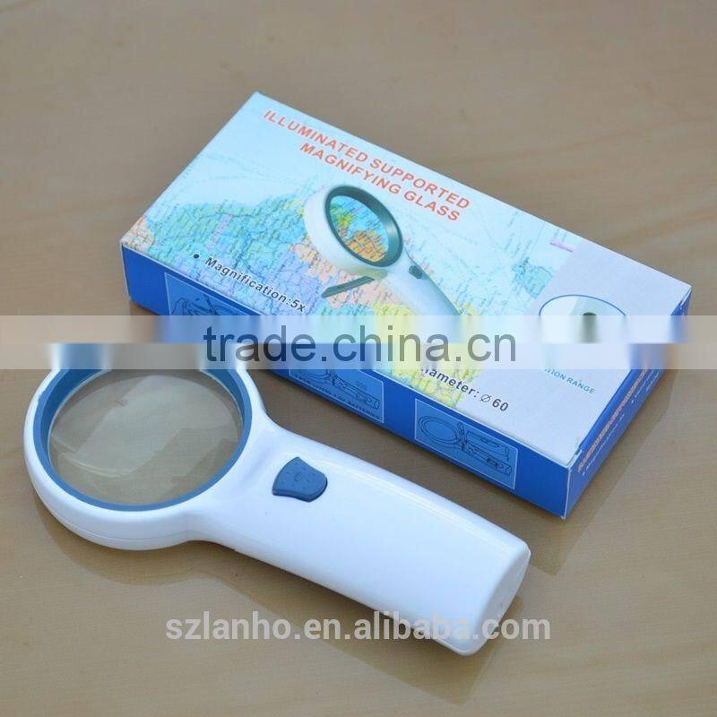5X magnifying glass loupe 60MM Jewelry Loupe Glass Magnifier With LED Light