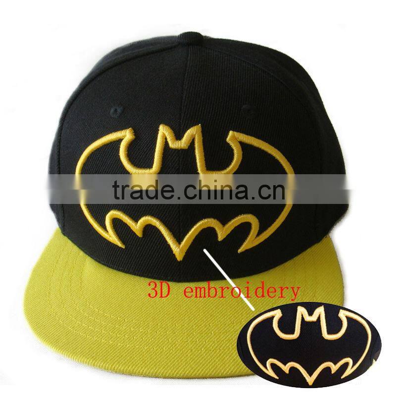 6-panel batman snapback cap with 3D embroidery