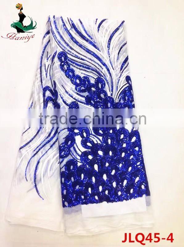 JLQ45 white lace embroidery fabric wholesale,african tulle lace fabrics voile lace embroidery fabric with sequins
