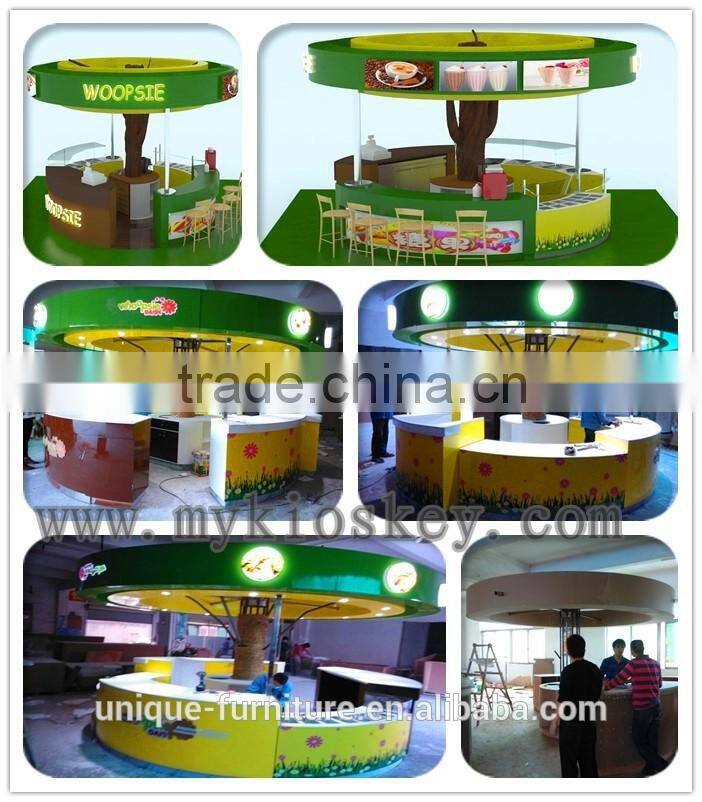 Fashionable rounded bubble tea kiosk, nice mall food kiosk for sale