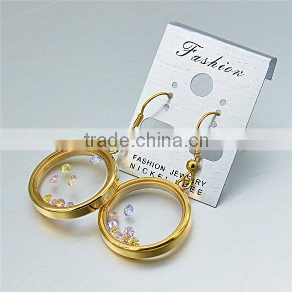 womens fashion round earrings stainless steel 18k gold plated glass earrings