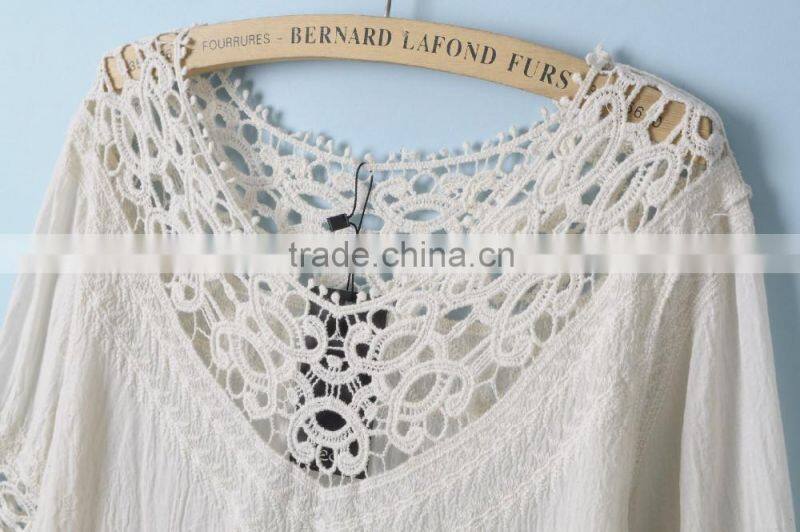 2016 Hot sales Bohemian Pure cotton embroidery crochet Lace tops