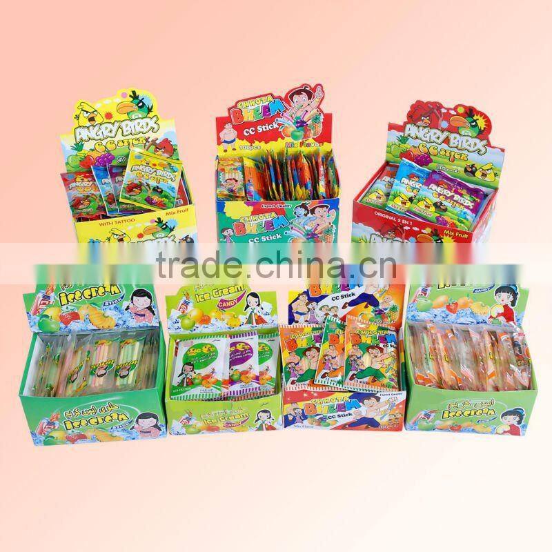 cc sour powder candy with toy candy and card