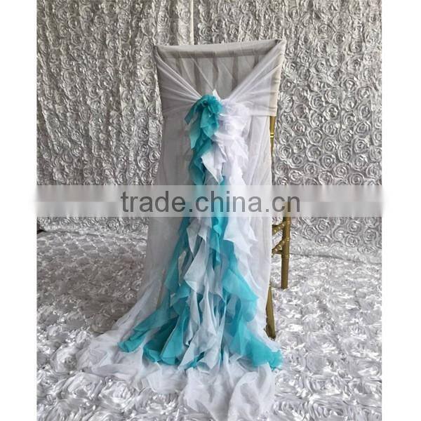 Fashionable design cheap pink chiffon ruffled wedding chair covers