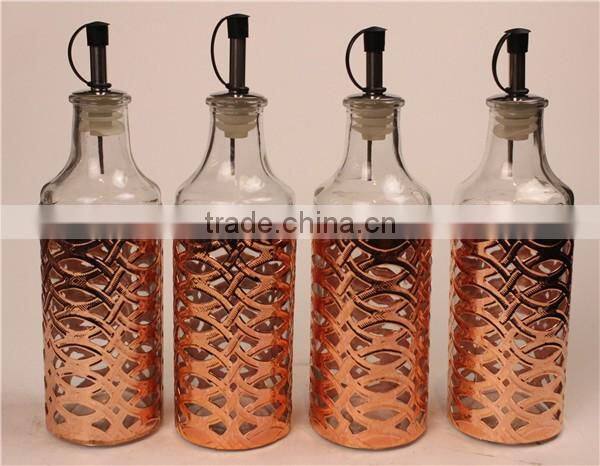 glass oil olive vinegar jar bottle set with golden metal coating