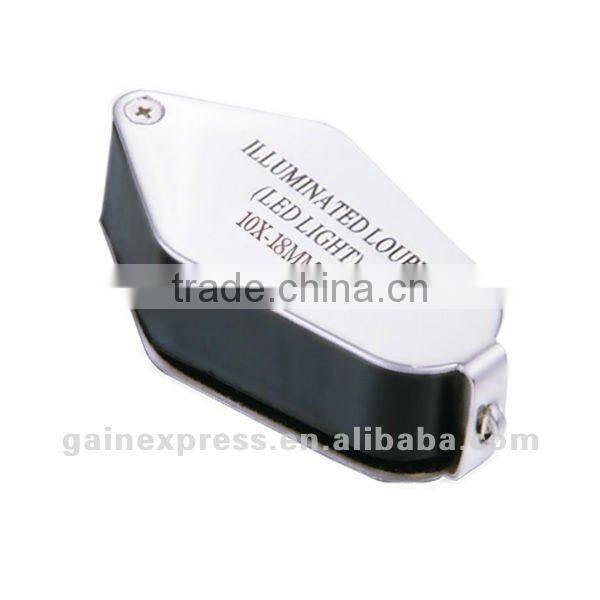 10x Folding Jeweler Loupe Magnifier + LED light, 18mm lens Jewel Identifier Tool